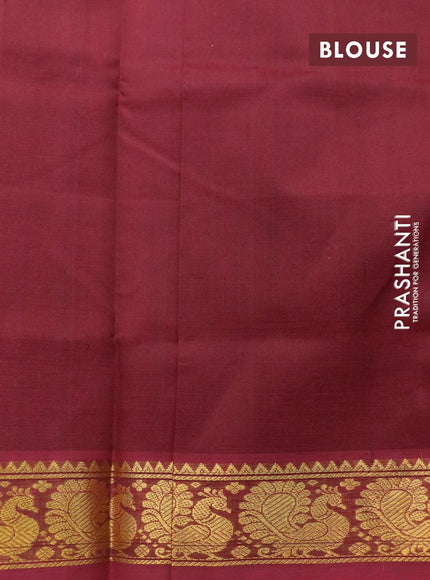 Silk cotton saree dual shade of yellwoush orange and deep maroon with plain body and annam zari woven border - {{ collection.title }} by Prashanti Sarees