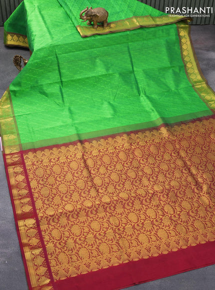 Silk cotton saree green and maroon with allover self emboss jacquard and floral zari woven border - {{ collection.title }} by Prashanti Sarees