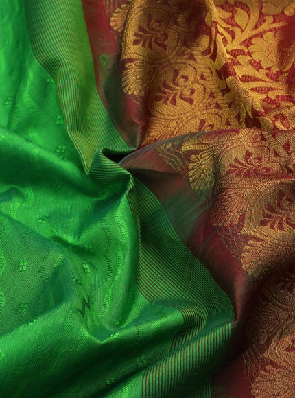 Silk cotton saree green and maroon with allover self emboss jacquard and floral zari woven border - {{ collection.title }} by Prashanti Sarees