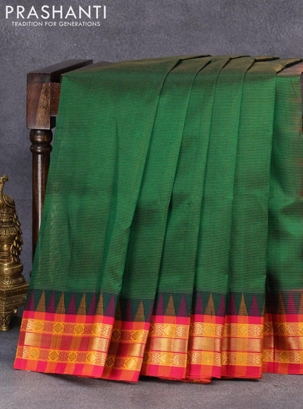 Silk cotton saree green and pink with allover vairosi pattern and temple design zari woven korvai border - {{ collection.title }} by Prashanti Sarees