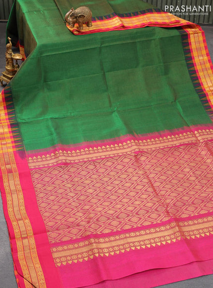 Silk cotton saree green and pink with allover vairosi pattern and temple design zari woven korvai border - {{ collection.title }} by Prashanti Sarees