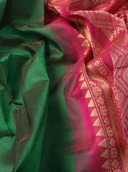 Silk cotton saree green and pink with allover vairosi pattern and temple design zari woven korvai border - {{ collection.title }} by Prashanti Sarees