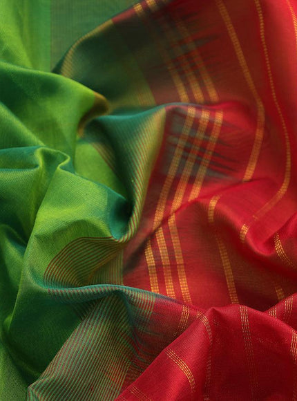 Silk cotton saree green and red with plain body and zari woven border - {{ collection.title }} by Prashanti Sarees