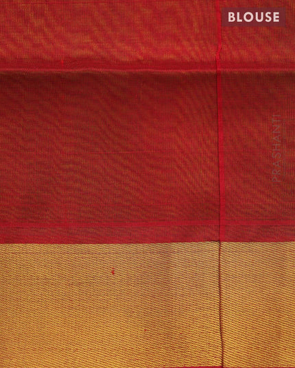 Silk cotton saree green and red with plain body and zari woven border - {{ collection.title }} by Prashanti Sarees