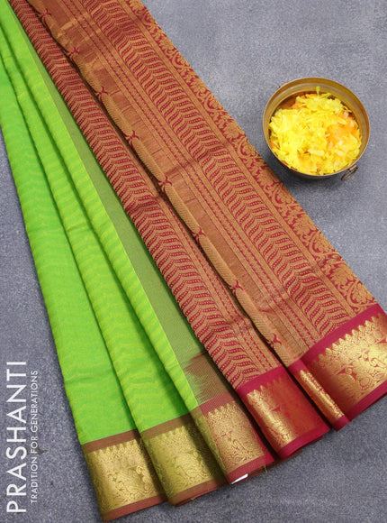 Silk cotton saree light green and maroon with allover self emboss jacquard and zari woven border - {{ collection.title }} by Prashanti Sarees