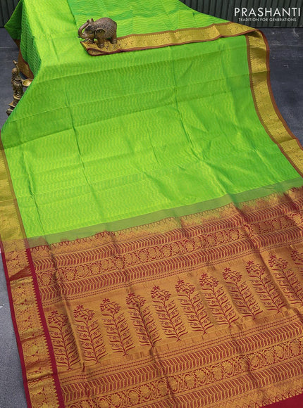 Silk cotton saree light green and maroon with allover self emboss jacquard and zari woven border - {{ collection.title }} by Prashanti Sarees