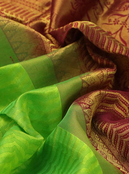 Silk cotton saree light green and maroon with allover self emboss jacquard and zari woven border - {{ collection.title }} by Prashanti Sarees