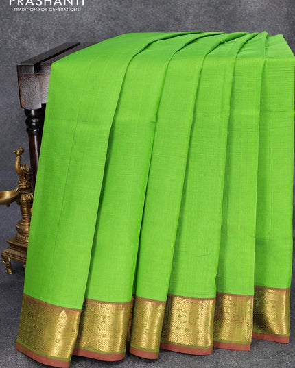 Silk cotton saree light green and maroon with plain body and annam zari woven border - {{ collection.title }} by Prashanti Sarees