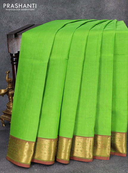 Silk cotton saree light green and maroon with plain body and annam zari woven border - {{ collection.title }} by Prashanti Sarees