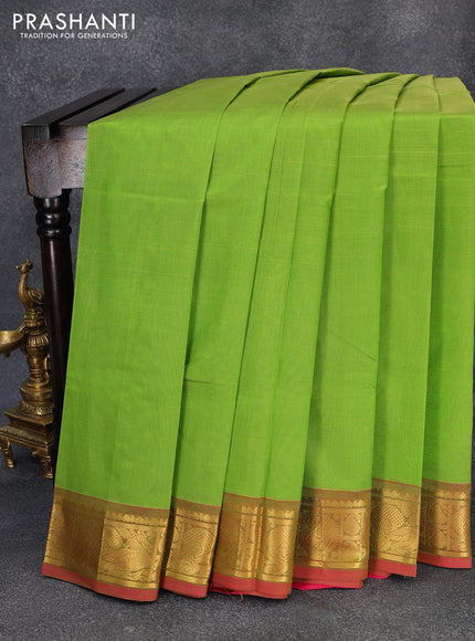 Silk cotton saree light green and pink with plain body and annam zari woven border - {{ collection.title }} by Prashanti Sarees