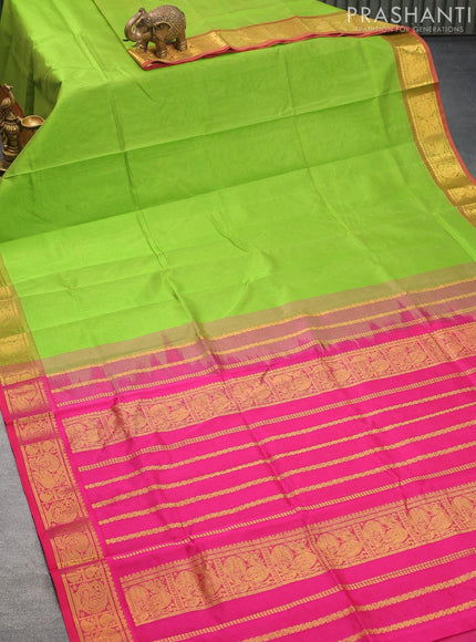 Silk cotton saree light green and pink with plain body and annam zari woven border - {{ collection.title }} by Prashanti Sarees