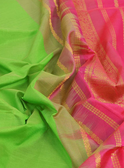 Silk cotton saree light green and pink with plain body and annam zari woven border - {{ collection.title }} by Prashanti Sarees