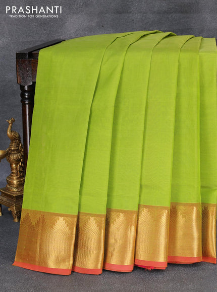 Silk cotton saree light green and pink with plain body and temple design zari woven border - {{ collection.title }} by Prashanti Sarees