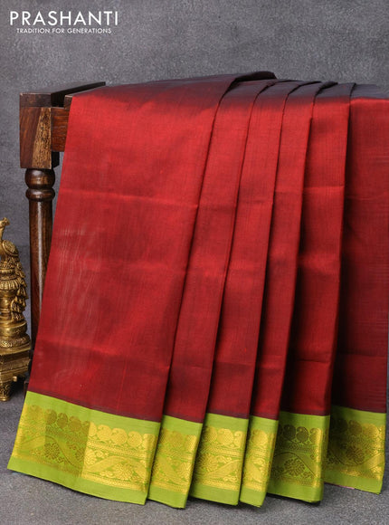 Silk cotton saree maroon and light green with plain body and zari woven korvai border - {{ collection.title }} by Prashanti Sarees