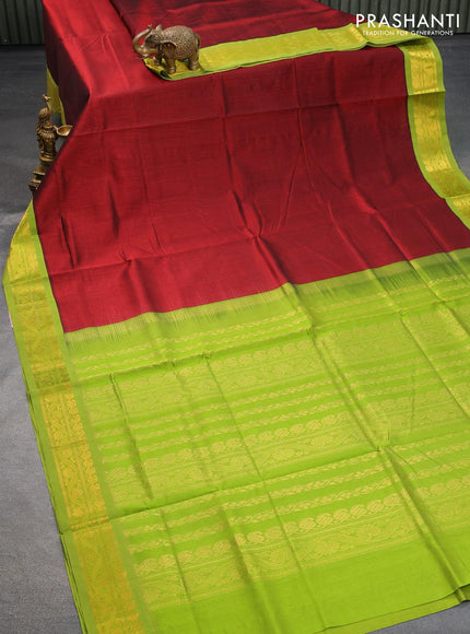 Silk cotton saree maroon and light green with plain body and zari woven korvai border - {{ collection.title }} by Prashanti Sarees