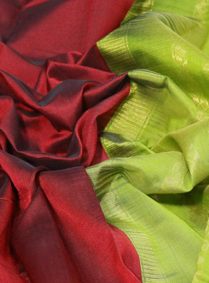 Silk cotton saree maroon and light green with plain body and zari woven korvai border - {{ collection.title }} by Prashanti Sarees