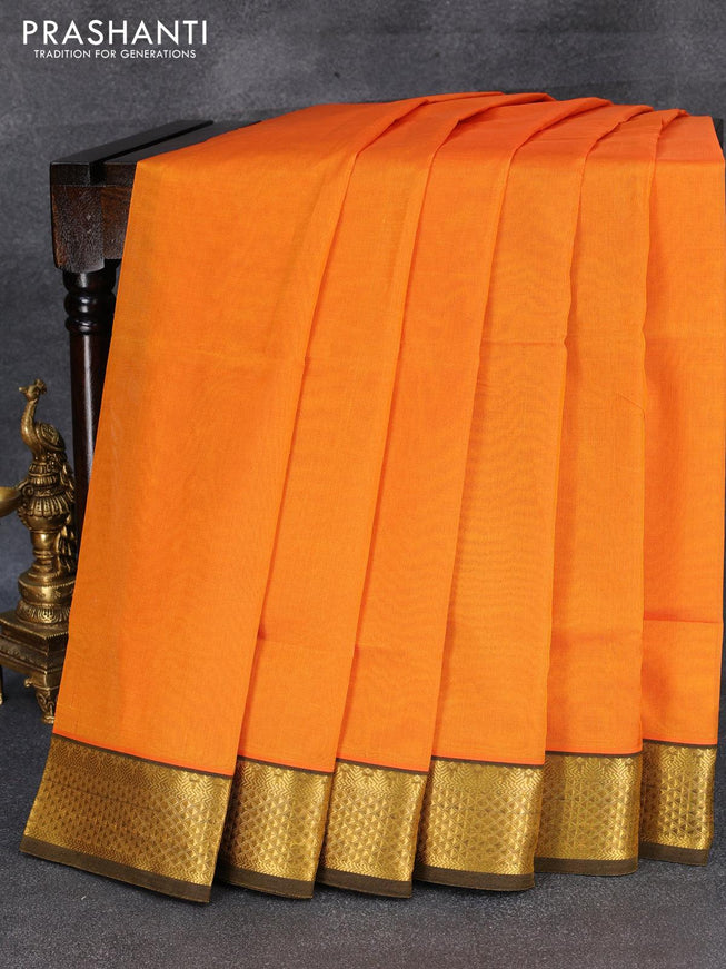 Silk cotton saree orange and blue with plain body and zari woven border - {{ collection.title }} by Prashanti Sarees