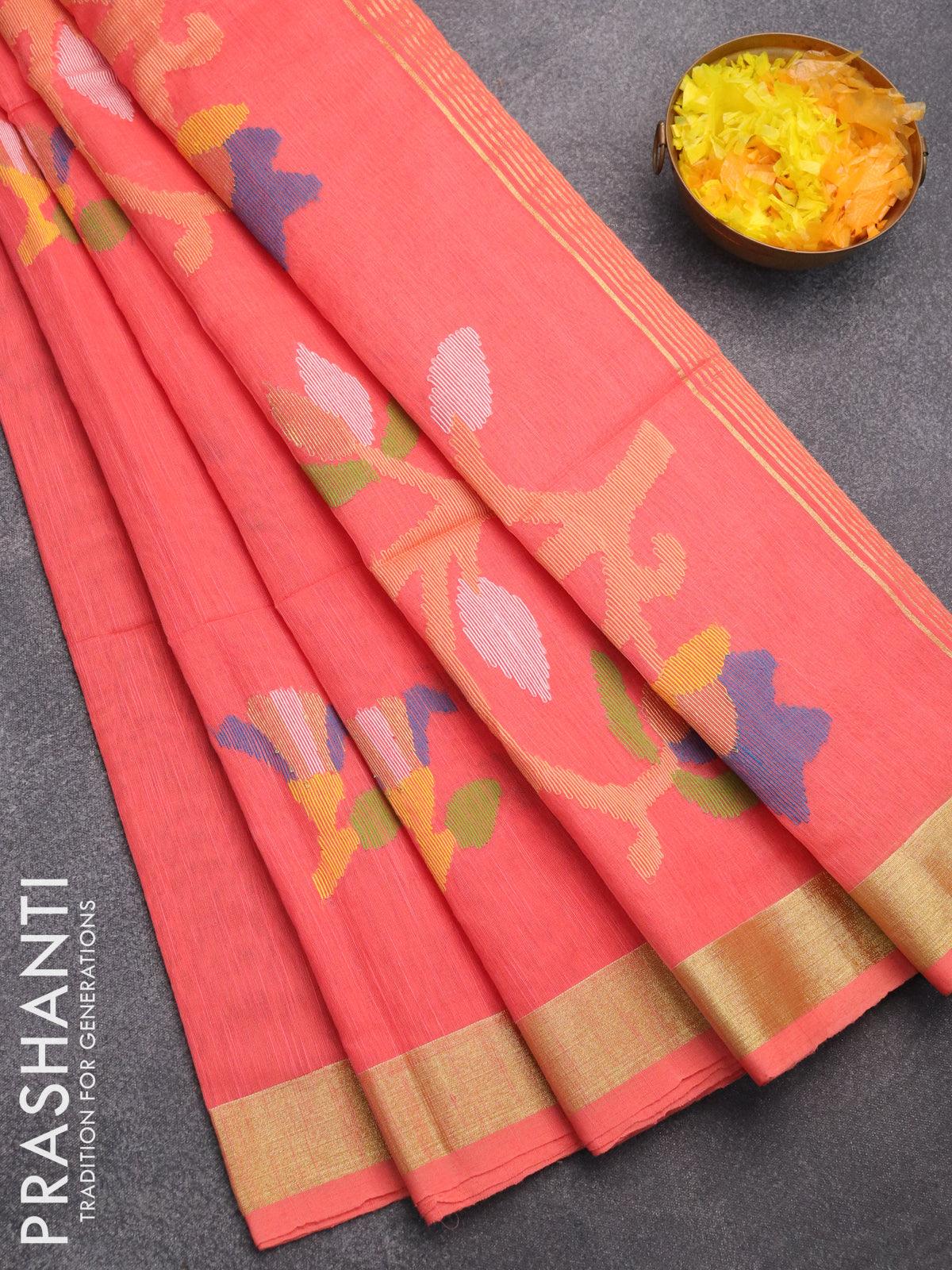 Arani semi silk saree dual shade of pink and dual shade of greenish pi –  Cherrypick