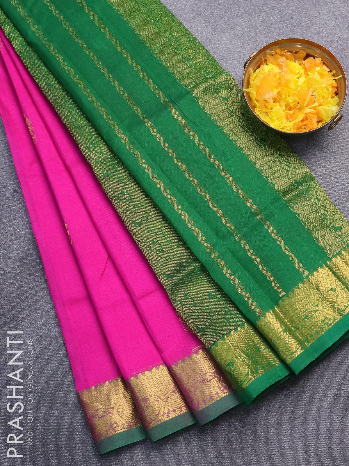 Pure soft silk saree green and dual shade of pink with allover silver – Prashanti  Sarees