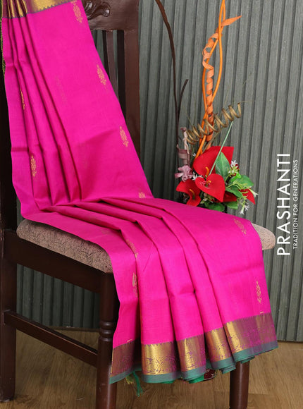 Silk cotton saree pink and dual shade of green with zari woven buttas and zari woven border - {{ collection.title }} by Prashanti Sarees