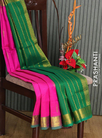 Silk cotton saree pink and dual shade of green with zari woven buttas and zari woven border - {{ collection.title }} by Prashanti Sarees