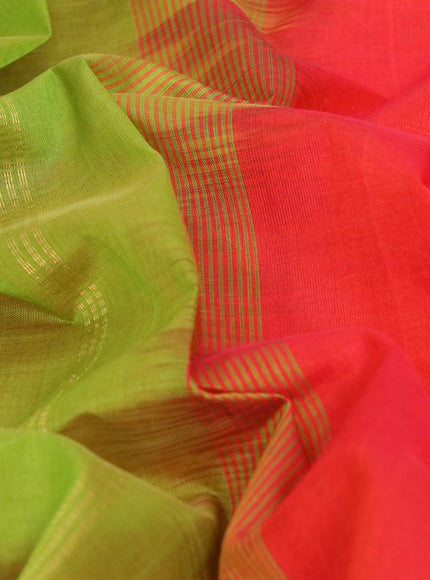 Silk cotton saree red and light green with plain body and zari woven border - {{ collection.title }} by Prashanti Sarees