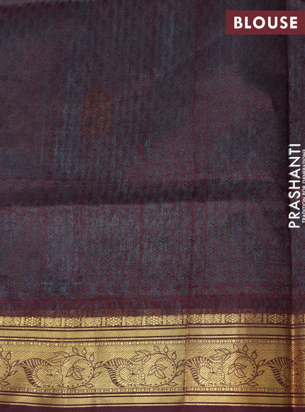 Silk cotton saree teal blue and deep maroon with allover self emboss & annam zari buttas and annam zari woven border - {{ collection.title }} by Prashanti Sarees