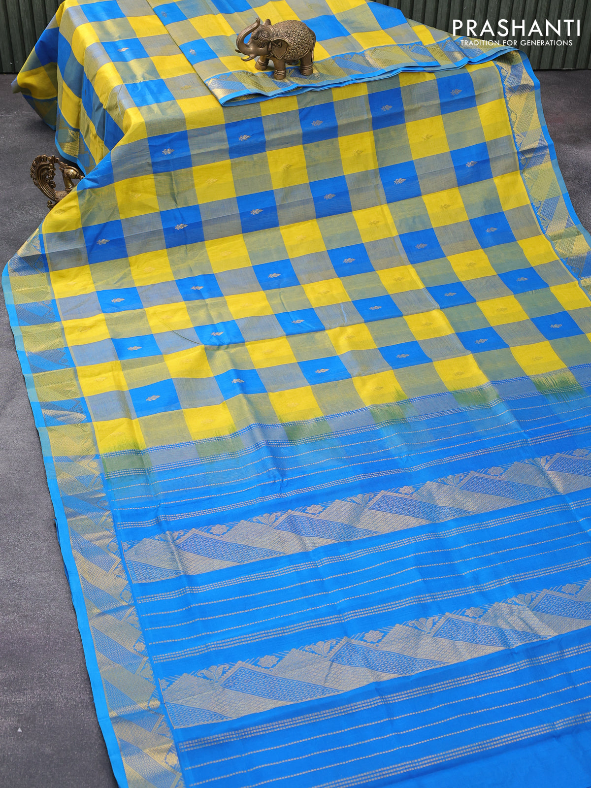 6 YARDS AGALYA CHECKS BUTTA PURE COTTON CHETTINAD SAREES WITH BLOUSE -  Thandavas | since 1932