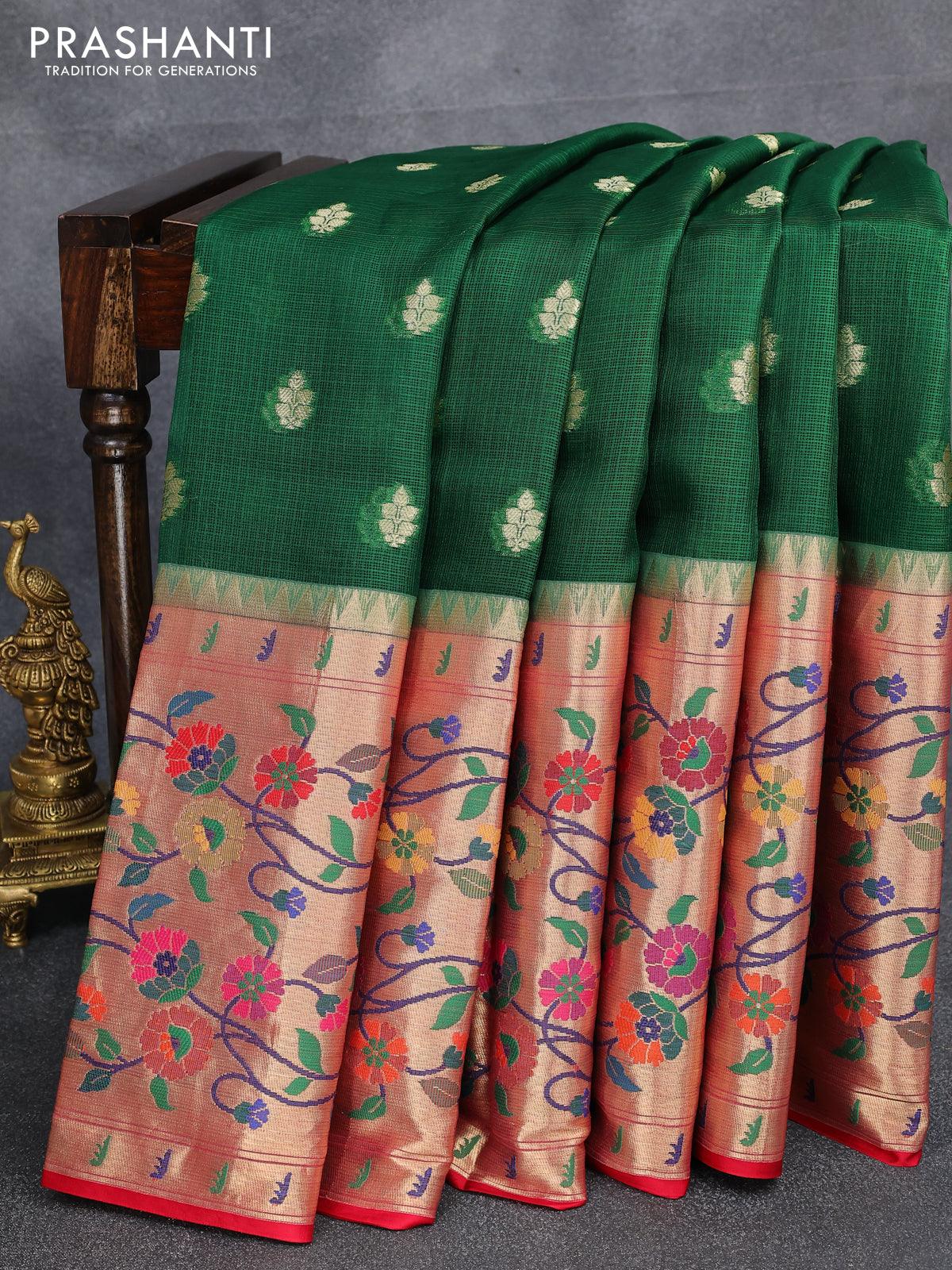 Buy Green Kota Silk Saree Online | Weaveinindia – WeaveinIndia