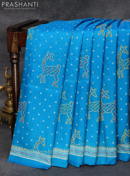 Silk saree light blue with allover bandhani prints & french knot work - {{ collection.title }} by Prashanti Sarees