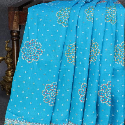 Silk saree light blue with allover bandhani prints & french knot work - {{ collection.title }} by Prashanti Sarees