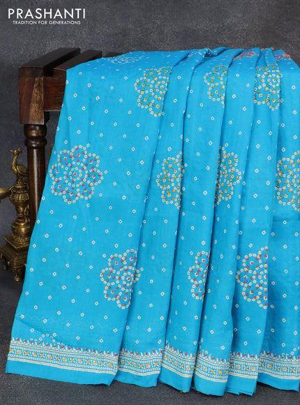 Silk saree light blue with allover bandhani prints & french knot work - {{ collection.title }} by Prashanti Sarees