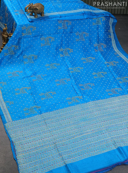 Silk saree light blue with allover bandhani prints & french knot work - {{ collection.title }} by Prashanti Sarees