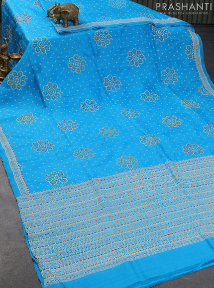 Silk saree light blue with allover bandhani prints & french knot work - {{ collection.title }} by Prashanti Sarees