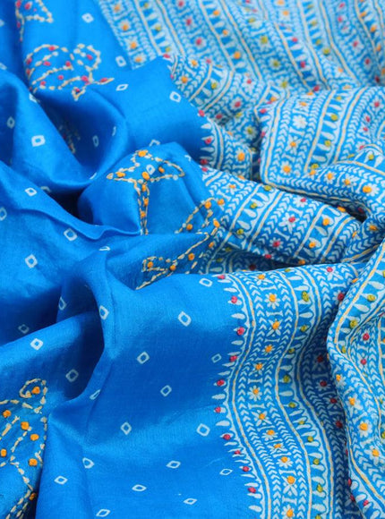 Silk saree light blue with allover bandhani prints & french knot work - {{ collection.title }} by Prashanti Sarees