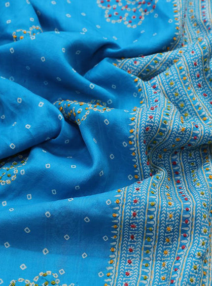 Silk saree light blue with allover bandhani prints & french knot work - {{ collection.title }} by Prashanti Sarees