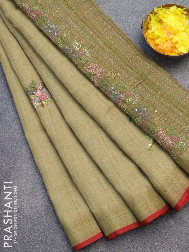 Buy Party Wear Pista Green Embroidery Work Tissue Silk Saree