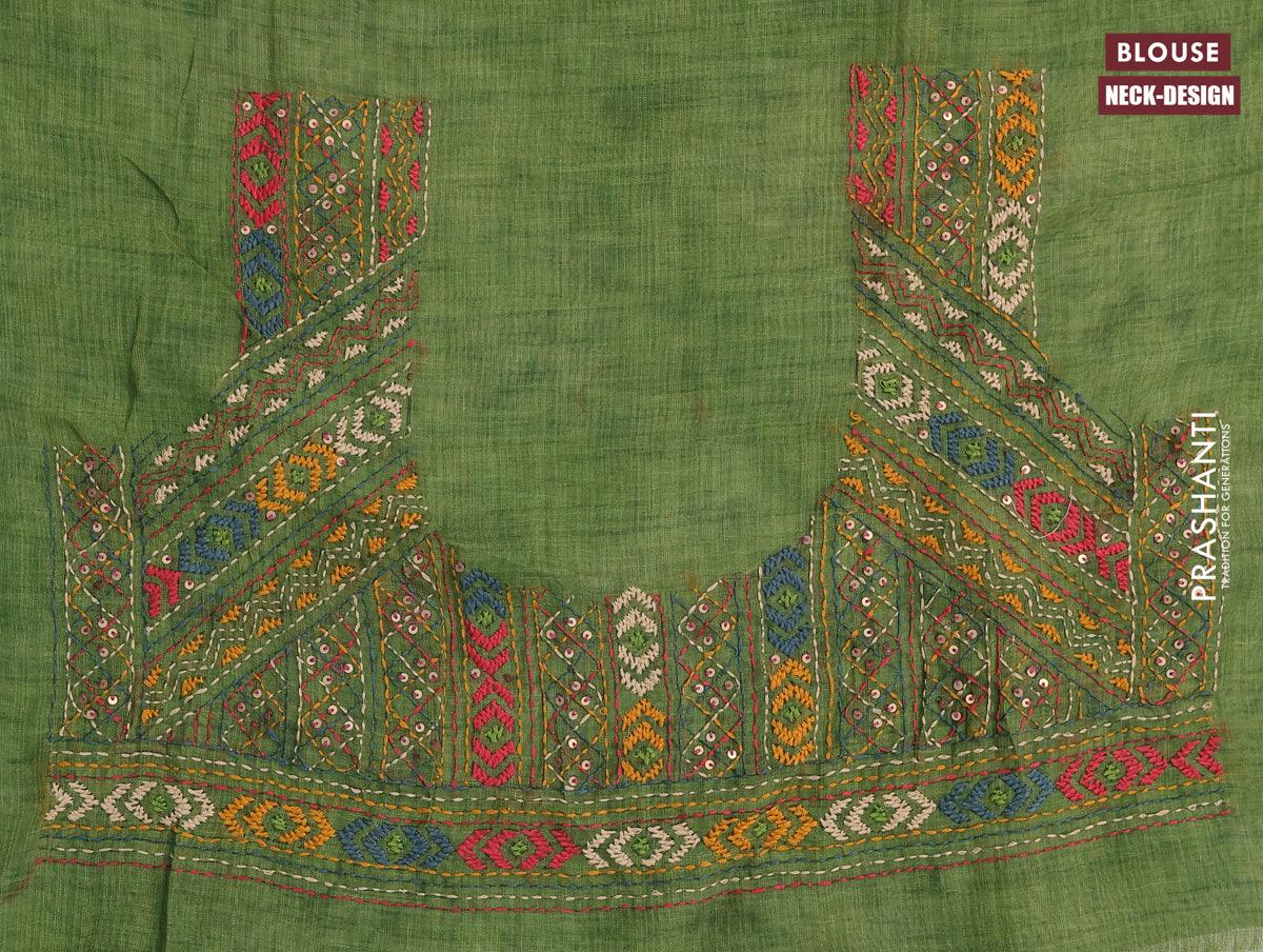 Linen cotton saree navy blue with allover batik prints and silver zari – Prashanti  Sarees