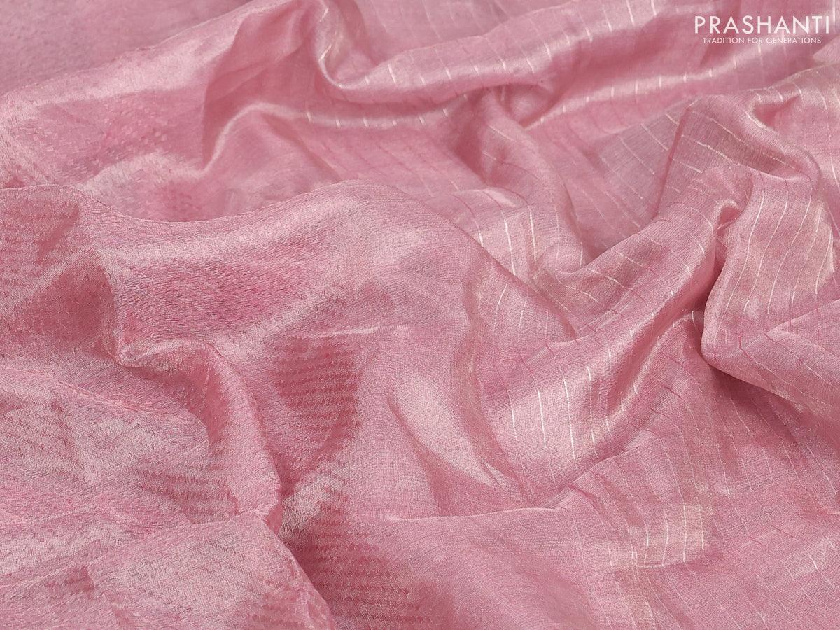 Tissue organza saree peach pink and pink with allover zari weaves