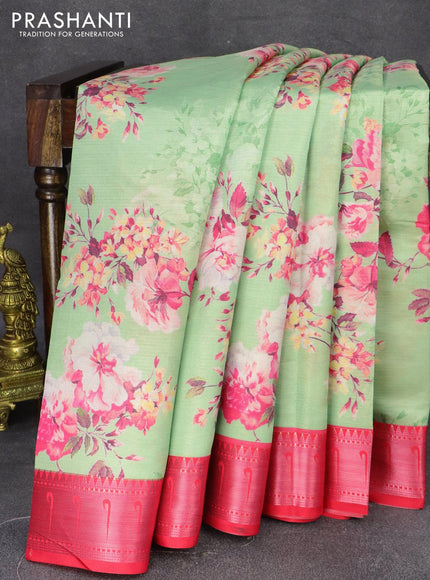 Tissue saree green and pink with allover digital floral prints and muniya paithani style border - PBR0626 - {{ collection.title }} by Prashanti Sarees