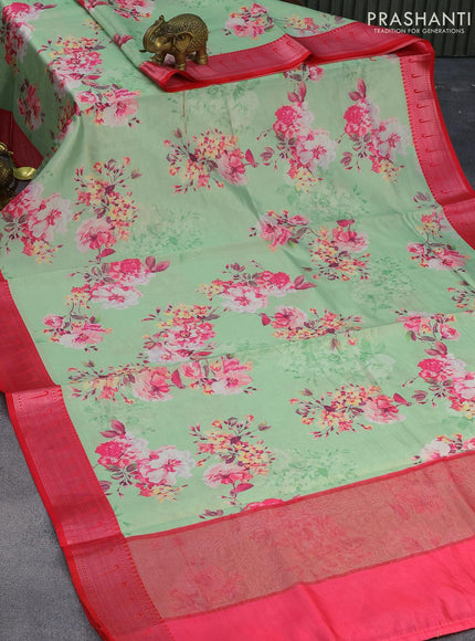 Tissue saree green and pink with allover digital floral prints and muniya paithani style border - PBR0626 - {{ collection.title }} by Prashanti Sarees