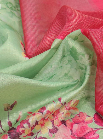 Tissue saree green and pink with allover digital floral prints and muniya paithani style border - PBR0626 - {{ collection.title }} by Prashanti Sarees