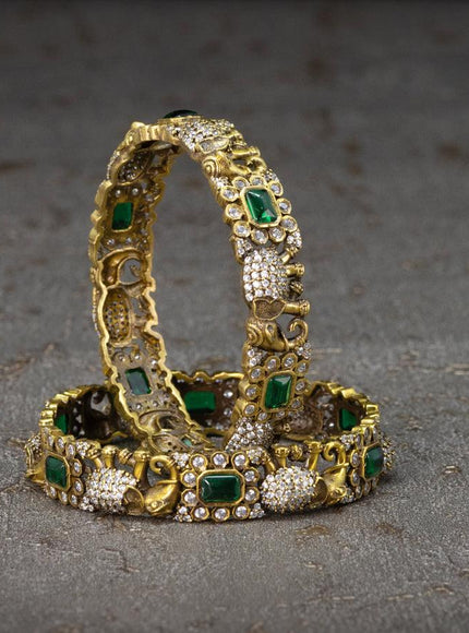 Victorian bangles elephant design with emerald & cz stone - {{ collection.title }} by Prashanti Sarees