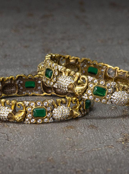 Victorian bangles elephant design with emerald & cz stone - {{ collection.title }} by Prashanti Sarees