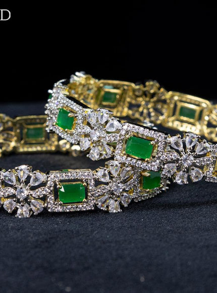 Zircon bangles floral design with emerald and cz stones in gold finish - {{ collection.title }} by Prashanti Sarees