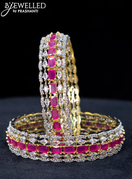 Zircon bangles with ruby and cz stones in gold finish - {{ collection.title }} by Prashanti Sarees