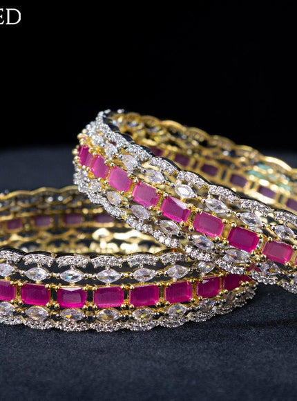 Zircon bangles with ruby and cz stones in gold finish - {{ collection.title }} by Prashanti Sarees