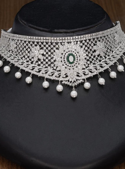 Zircon choker emerald and cz stones with pearl hangings - {{ collection.title }} by Prashanti Sarees