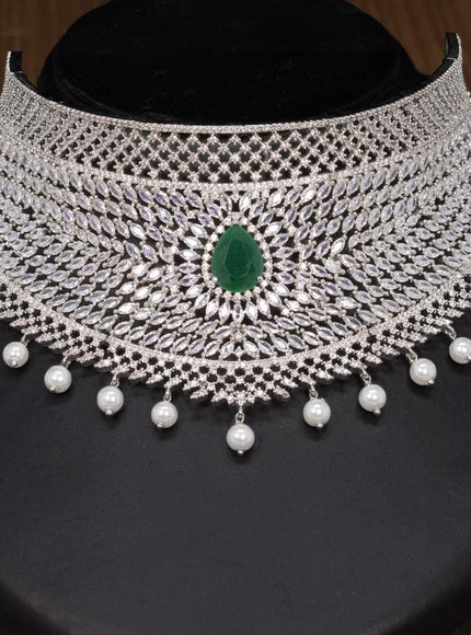 Zircon choker emerald and cz stones with pearl hangings - {{ collection.title }} by Prashanti Sarees