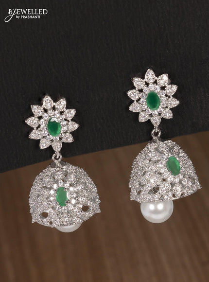 Zircon choker emerald and cz stones with pearl hangings - {{ collection.title }} by Prashanti Sarees